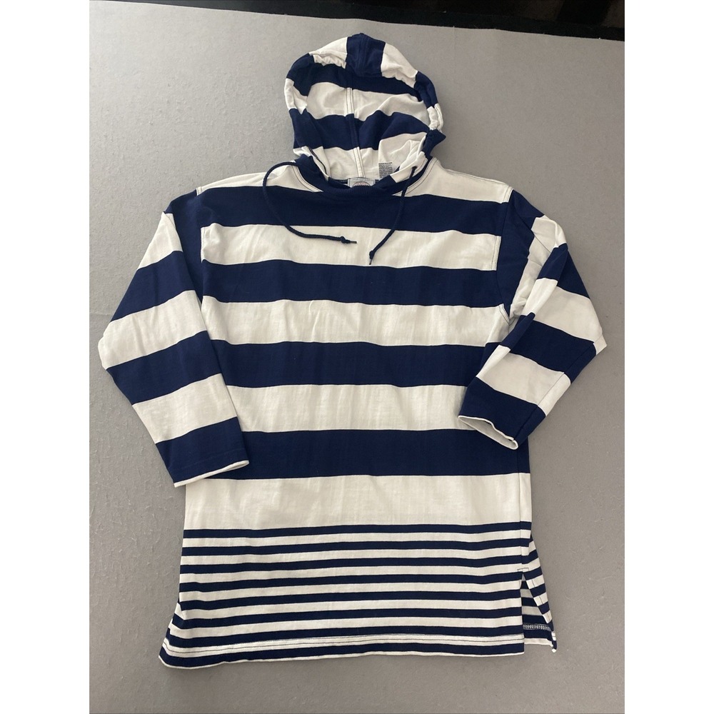 Cape Isle Knitters  Cotton Hoodie Women's Medium Blue White Stripes  Nautical